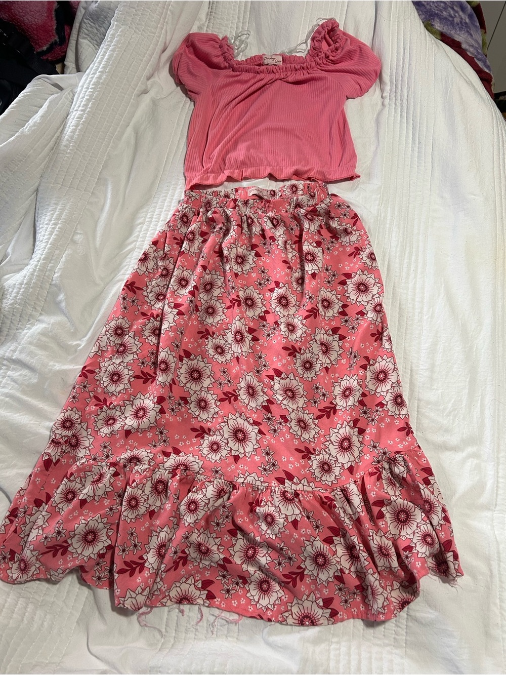 Girl Pink Floral Maxi Skirt - Casual